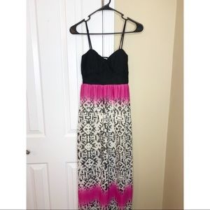 Pink and Black Patterned Maxi Dress with Straps
